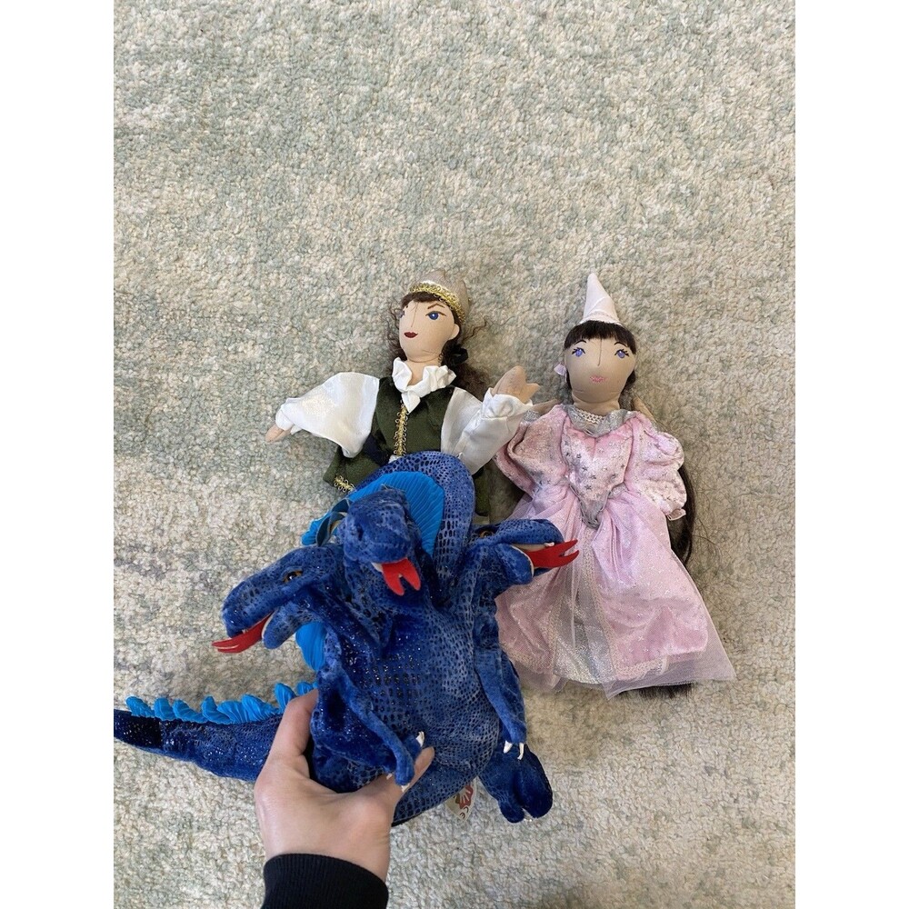 FOLKMANIS MEDIEVAL PRINCESS AND PRINCE & DRAGON HAND PUPPET 13 IN.
